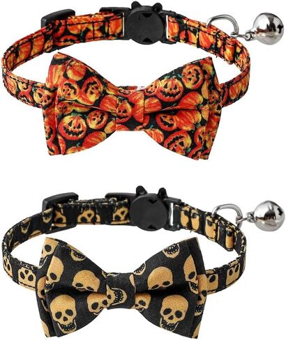 2-Pack Breakaway Cat Collars with Removable Double-Layer Bow Tie and Bell for Boy and Girl Cats,Safety Kitten Collars Suitable for Festivals and Daily. in Kuwait