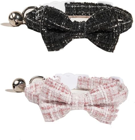 2-Pack Breakaway Cat Collars with Removable Double-Layer Bow Tie and Bell for Boy and Girl Cats,Safety Kitten Collars Suitable for Festivals and Daily. in Kuwait