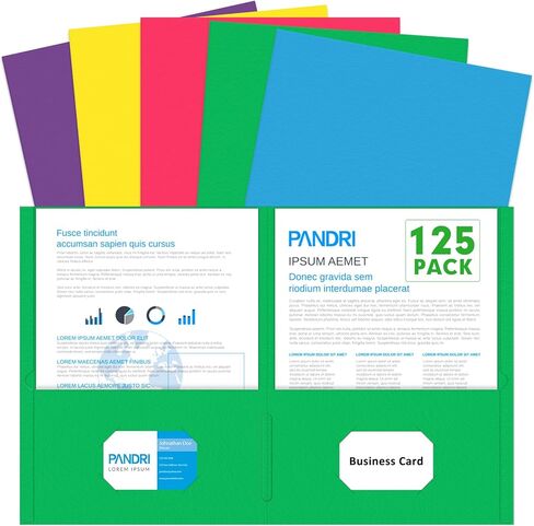 Two Pocket Folders, PANDRI 125 Pack 2 Pocket Folders, Letter Size Paper File Folder for School Office Home Business, Assorted 5 Colors in Kuwait