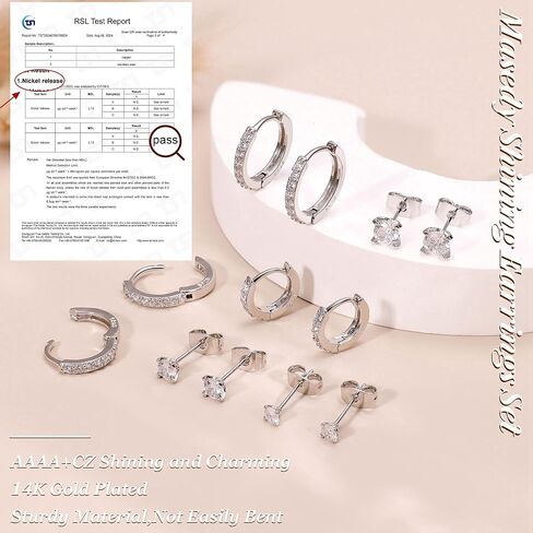 6Pairs S925 Sterling Silver Huggie Hoop Earrings for Women 14K Gold Plated Tiny CZ Stud Earrings Hypoallergenic Sterling Silver Earrings for Multiple Piercing in Saudi Arabia
