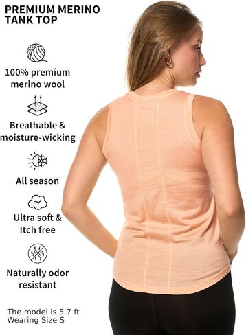 Merino Wool Tank Top Women - Active Merino Wool Undershirt Moisture Wicking Breathable Anti-Odor Lightweight Base Layer (Large, Denim Tank) in Saudi Arabia