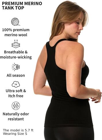 Merino Wool Tank Top Women - Active Merino Wool Undershirt Moisture Wicking Breathable Anti-Odor Lightweight Base Layer (Large, Denim Tank) in Saudi Arabia