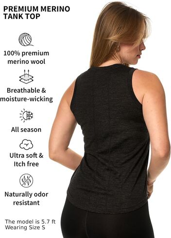 Merino Wool Tank Top Women - Active Merino Wool Undershirt Moisture Wicking Breathable Anti-Odor Lightweight Base Layer (Large, Denim Tank) in Saudi Arabia