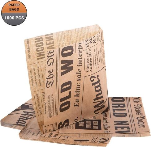 (Pack of 50) Oldnews Kraft Paper Party Merchandise 5.9 x 5.9 inches / (15 x 15 cm) Sack Bags Lunch storage container food burger fries, Light Brown in Kuwait
