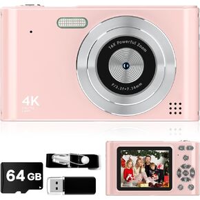 Digital Camera, Kids Camera FHD 1080P, Digital Point and Shoot Camera with 16X Zoom, Compact Small Camera for Boys Girls Kids White