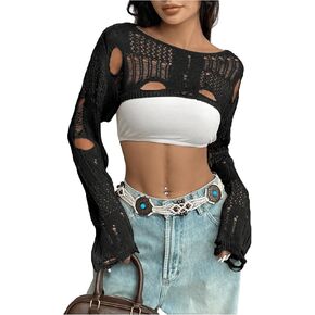 Milumia Women's Y2k Crop Sweater Cut Out Long Sleeve Cropped Shrug Bolero Top