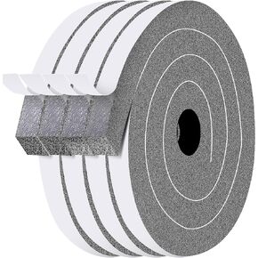 4 Rolls Adhesive Foam Weather Stripping 1 Inch W x 1 Inch T, Air Conditioner Window Seal Insulation Foam Tape Self Adhesive High Resilience for Doors, Total Length 26 Feet (6.5ft x 4 Rolls)