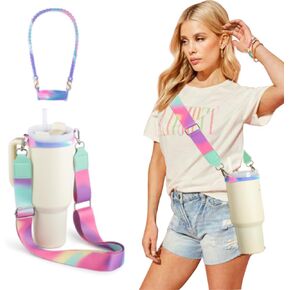 Water Bottle Handle for Stanley Cup Accessories 40 oz, Carrier with Shoulder Strap for Owala/Hydroflask/Simple Modern/Yeti Tumbler, Holder with Wallet for Stanley Cup 30 oz 20 oz