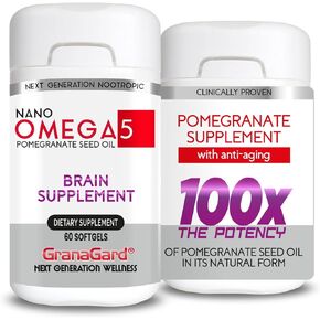 CLINICALLY PROVEN (4-Month Supply) BRAIN SUPPLEMENTS WITH ANTI AGING, Memory Pills, Omega 5 Pomegranate Supplement, 4 bottles 60ct each