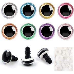 TOAOB 64pcs 16mm Glitter Safety Eyes Plastic Crafts Crochet Doll Eyes 8 Colors Round Stuffed Animals Eyes with Washers for DIY Puppet Bear Doll Making Christmas Decoration