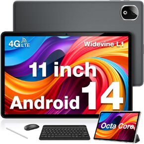 DOOGEE T30E Android 14 Tablets, 11 Inch Tablets with 9GB RAM 128GB ROM/1TB TF, 8000mAh, Cellular Tablets with Dual Sim Slot, BT5.0, Widevine L1, Android Tablet with Pen, Keyboard, Mouse&Case, Gray