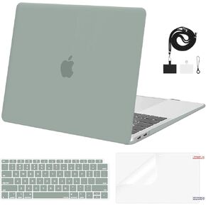 حافظة MOSISO متوافقة مع جهاز MacBook Air 13 بوصة 2022، إصدار 2021-2018 A2337 M1 A2179 A1932 Retina Display Touch ID، حافظة صلبة بلاستيكية وغطاء لوحة مفاتيح وواقي شاشة وحبل هاتف، أسود
