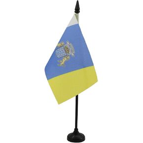Canary Islands Table Flag 4'' x 6'' - Spanish region of Canarias Desk Flag 15 x 10 cm - Black plastic stick and base - AZ FLAG