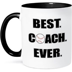 3dRose Baseball Best Coach Ever Mug, 11 oz, Black
