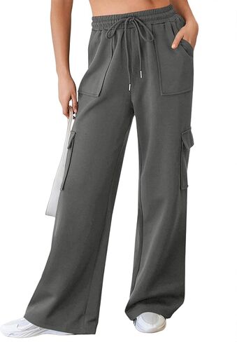 Aleumdr Women's Cargo Sweatpants High Waisted Wide Leg Pants Athletic Casual Baggy Sweat Pants with Pockets in Saudi Arabia
