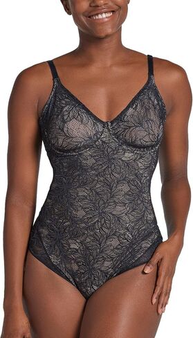 Leonisa Shaping Lace Bodysuit with Underwire Fabric Cups - Lace Contour Bodysuits for Women Tummy Control in Kuwait