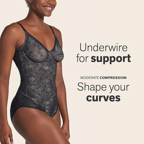 Leonisa Shaping Lace Bodysuit with Underwire Fabric Cups - Lace Contour Bodysuits for Women Tummy Control in Kuwait