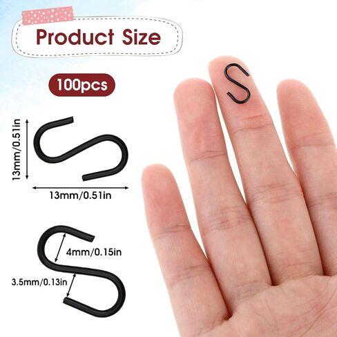 100 Pcs 1/2 Inch Mini S Hooks for Hanging Small S Hooks Connectors Stainless Steel S Shaped Hooks with Storage Box for DIY Crafts Hanging Jewelry Key Chain Tags(Black, Silver) in Saudi Arabia