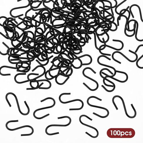 100 Pcs 1/2 Inch Mini S Hooks for Hanging Small S Hooks Connectors Stainless Steel S Shaped Hooks with Storage Box for DIY Crafts Hanging Jewelry Key Chain Tags(Black, Silver) in Saudi Arabia