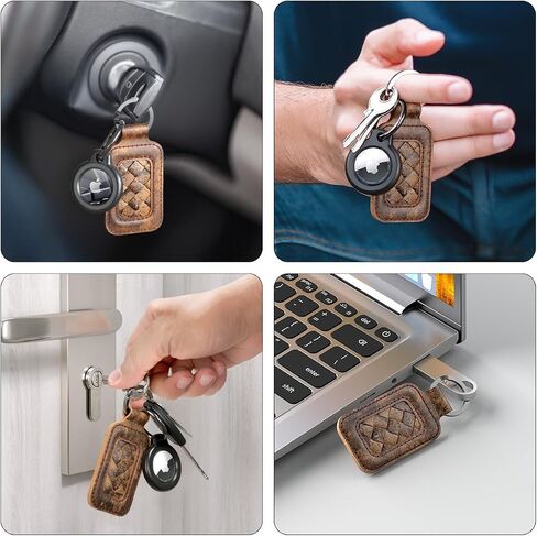 Keychain & AirTag Holder, Heavy Duty Utility Men's Key Chain & Leather Strap, Titanium Plating Stainless Steel Car Key Ring Keeper, EDC Carabiner Keyring Organizer, Key Clip for Pants in Saudi Arabia