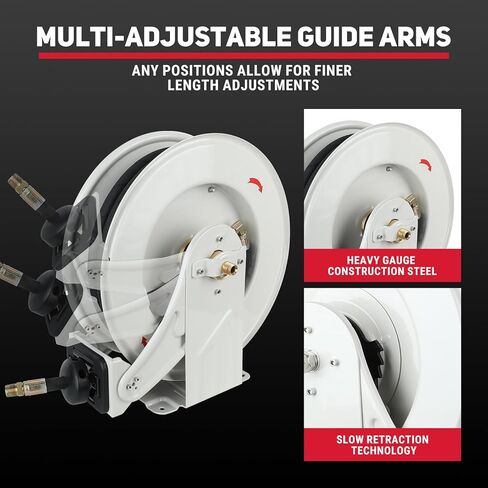 Dual Arm Oil Hose Reel Retractable 1/2" Inch x 50' Premium SAE100R1AT Commercial Hose Max 2300 PSI Industrial Steel Construction Air Compressor Hose Reel in Saudi Arabia