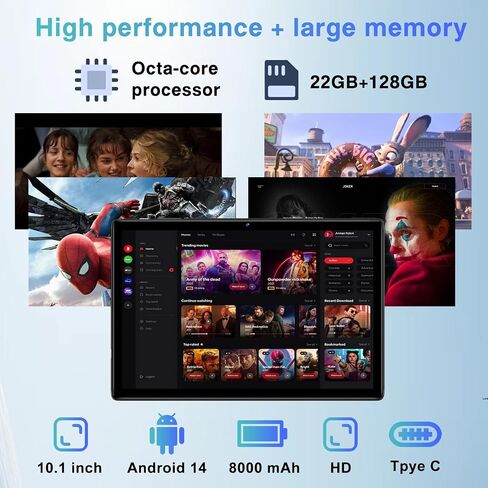 جهاز لوحي Android 14 مقاس 10.1 بوصة، ذاكرة وصول عشوائي 22 جيجابايت، ذاكرة تخزين داخلية 128 جيجابايت، سعة 1 تيرابايت، جهاز لوحي ثماني النواة مع حافظة ماوس لوحة المفاتيح، Widevine L1، شاشة لمس HD 1280x800 IPS HD، بطارية 8000 مللي أمبير في الساعة، كمبيوتر لو in Saudi Arabia