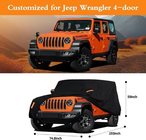 غطاء سيارة شديد التحمل لسيارة جيب ببابين مخصص مناسب لرانجلر JK JL CJ YJ TJ Sahara 1987-2024، 6 طبقات مقاومة للماء لجميع الأحوال الجوية غطاء خارجي كامل حماية خارجية مع سحاب الباب والقطن الداخلي in Kuwait
