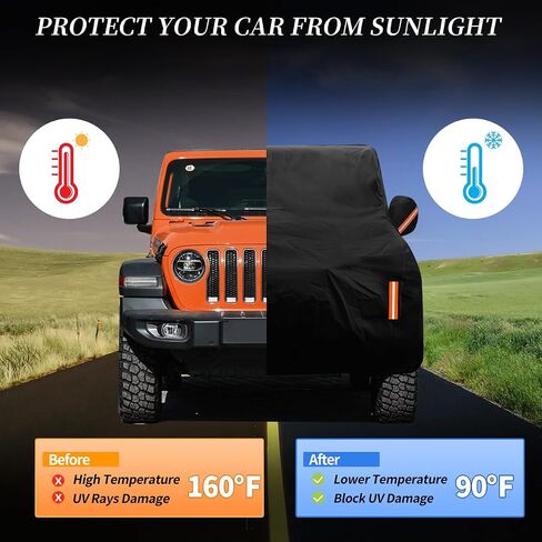 غطاء سيارة شديد التحمل لسيارة جيب ببابين مخصص مناسب لرانجلر JK JL CJ YJ TJ Sahara 1987-2024، 6 طبقات مقاومة للماء لجميع الأحوال الجوية غطاء خارجي كامل حماية خارجية مع سحاب الباب والقطن الداخلي in Kuwait