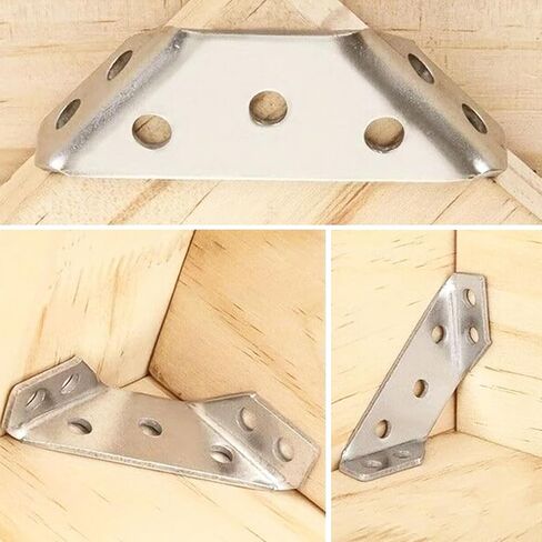 10Pack Stainless Steel Furniture Corner Braces Connectors with 70 Screws, a Z-Shaped Double Head Screwdriver - Universal Trapezoidal Brackets for Shelves, Cabinets, Tables, and Chairs in Saudi Arabia