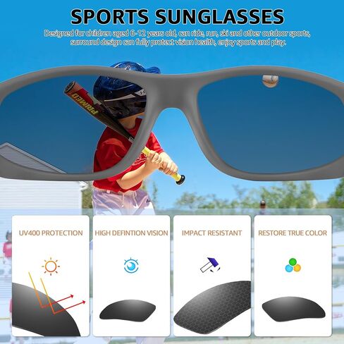 نظارات شمسية للأطفال للبيسبول رياضية ملفوفة حول إطار ركوب الدراجات للجري للأطفال من سن 6 إلى 12 عامًا للأولاد والبنات in Kuwait