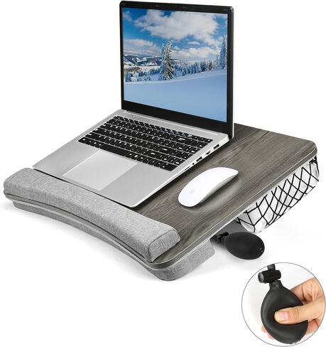 Home Office Lap Desk - Cooling in Summer & Warming in Winter - Soft Cushion Portable Wooden Black Lap Desk Fits Up to 17" Laptop, 21.6" W x 14.6" D x 3.1" H in Saudi Arabia