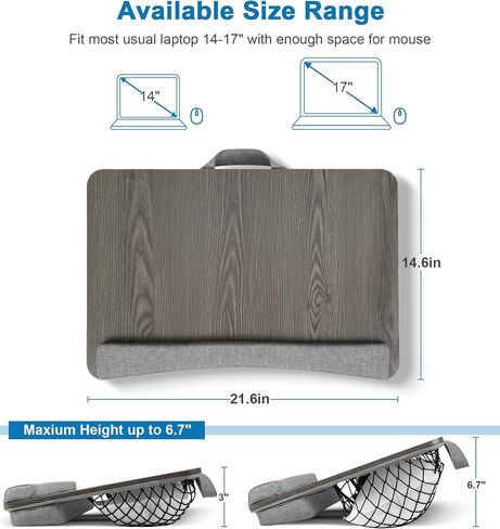 Home Office Lap Desk - Cooling in Summer & Warming in Winter - Soft Cushion Portable Wooden Black Lap Desk Fits Up to 17" Laptop, 21.6" W x 14.6" D x 3.1" H in Saudi Arabia