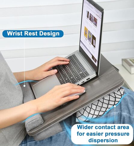 Home Office Lap Desk - Cooling in Summer & Warming in Winter - Soft Cushion Portable Wooden Black Lap Desk Fits Up to 17" Laptop, 21.6" W x 14.6" D x 3.1" H in Saudi Arabia