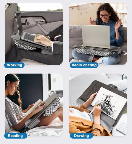 Home Office Lap Desk - Cooling in Summer & Warming in Winter - Soft Cushion Portable Wooden Black Lap Desk Fits Up to 17" Laptop, 21.6" W x 14.6" D x 3.1" H in Saudi Arabia