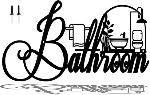 bathroom signs metal word wall art for home bathrooms decor farmhouse bathrooms decor, 15" x 9" Funny bathroom letters sign wall, metal wall decor for bathroom door signs (matte black) in Saudi Arabia