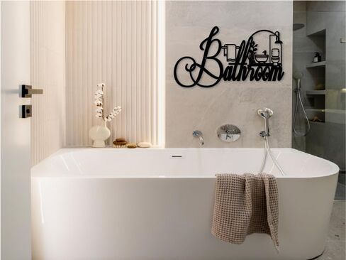 bathroom signs metal word wall art for home bathrooms decor farmhouse bathrooms decor, 15" x 9" Funny bathroom letters sign wall, metal wall decor for bathroom door signs (matte black) in Saudi Arabia