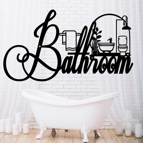 bathroom signs metal word wall art for home bathrooms decor farmhouse bathrooms decor, 15" x 9" Funny bathroom letters sign wall, metal wall decor for bathroom door signs (matte black) in Saudi Arabia