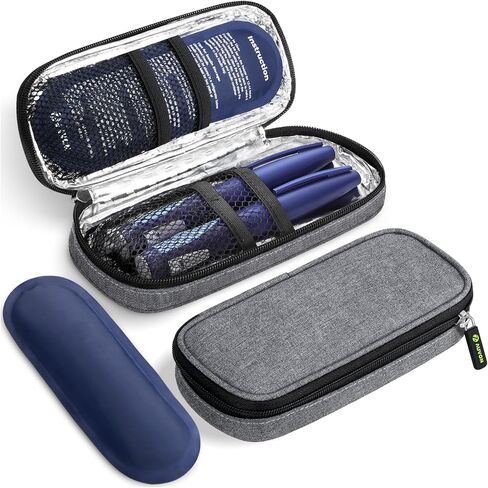 AUVON Insulin Pen Cooler Travel Case with 2*90g TSA Approved Ice Packs, Diabetic Medication Insulated Cooling Bag for Insulin Pens and Diabetic Supplies Storage, Compact for Daily Life and Trips, Blue in Saudi Arabia