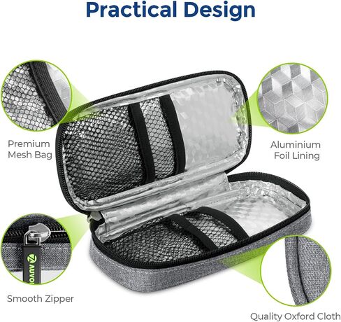 AUVON Insulin Pen Cooler Travel Case with 2*90g TSA Approved Ice Packs, Diabetic Medication Insulated Cooling Bag for Insulin Pens and Diabetic Supplies Storage, Compact for Daily Life and Trips, Blue in Saudi Arabia