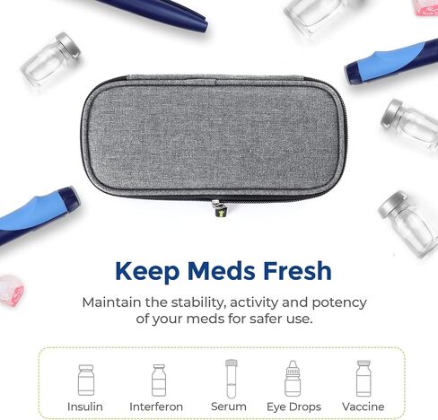 AUVON Insulin Pen Cooler Travel Case with 2*90g TSA Approved Ice Packs, Diabetic Medication Insulated Cooling Bag for Insulin Pens and Diabetic Supplies Storage, Compact for Daily Life and Trips, Blue in Saudi Arabia