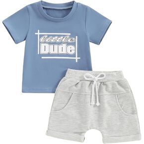 Baby Toddler Boys Summer Outfit Sets Short Sleeve Daddy Mama Saying Letter Print T-shirt + Solid Color Shorts