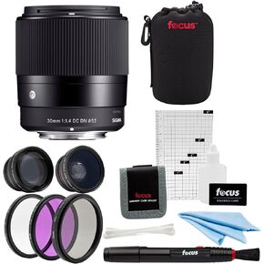 Sigma 30mm f/1.4 Contemporary DC DN Prime Lens for Sony E Cameras - Crystal Clear Imaging with Wide Aperture for Professional Photography Bundle with Lens Pouch and Lens Accessory (5 Items)