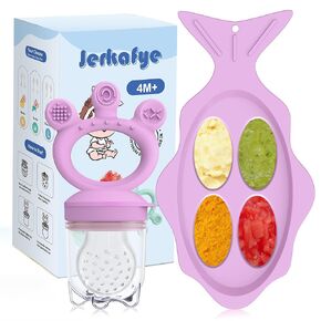 Baby Fruit Feeder with Fish-Shaped Freezer Tray, Baby Fresh Food Feeder, Teething Toys, Breastmilk Popsicle Molds for Baby Self-Feeding, includes 3 Different Sizes Pacifiers Fit for 4 Months+