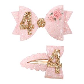 1st Birthday for Pink Bow Hair Clips - First Birthday Party Decorations For Girls,Pink Glitter Bow Hair Clips,Baby Girl 1st Birthday Hair Bow,Two Glitter Bow Hair Accessories (first birthday)