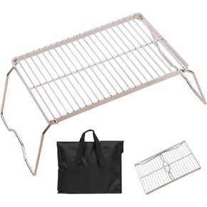 REDCAMP Large Folding Campfire Grill 304 Stainless Steel Grate, Heavy Duty Portable Camping Grill with Carrying Bag