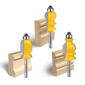WSOOX 3PCS Architectural Molding Router Bit Set 3 Style Classical Molding Shape Router bits with 1/4" Shank Molding Bits for Furniture Making.