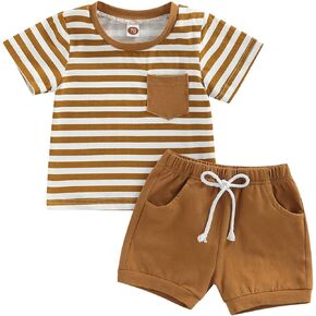 Twopumpkin Summer Toddler Boy Baby Clothes Short Sleeve T Shirts Top And Shorts Infant Neutral Outfit 6 9 12 18 24 Month 2t