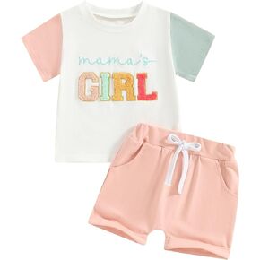 Toddler Baby Summer Clothes Auntie's Girl/Boy Letter Embroidery T-Shirt Top and Shorts Set Trendy 2Pcs Outfits