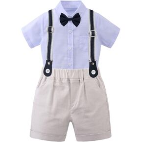 amokk Baby Boy Suits 1st Birthday Outfit Short Sleeves Shirt and Suspender Shorts Formal Wear Clothing Set