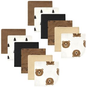 Hudson Baby Unisex Baby Flannel Cotton Washcloths, Brown Bear 12 Pack, One Size